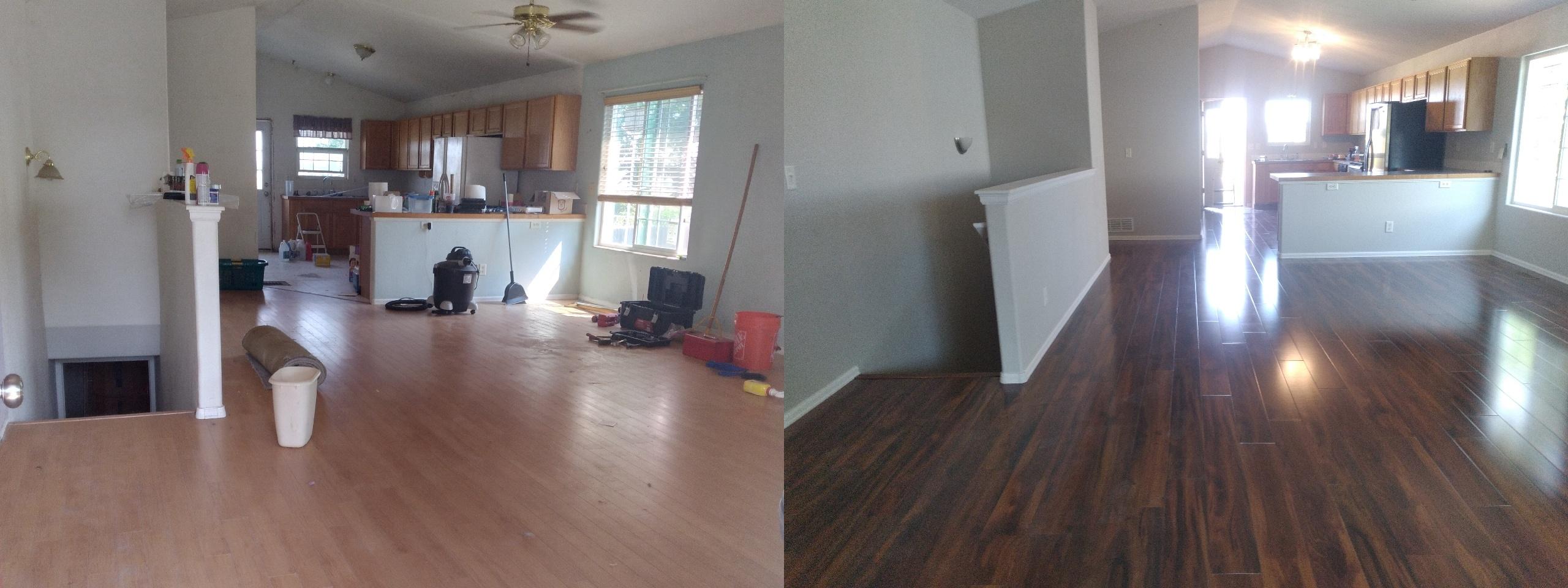 Before and After Laminate Flooring Installation in Denver Living Room